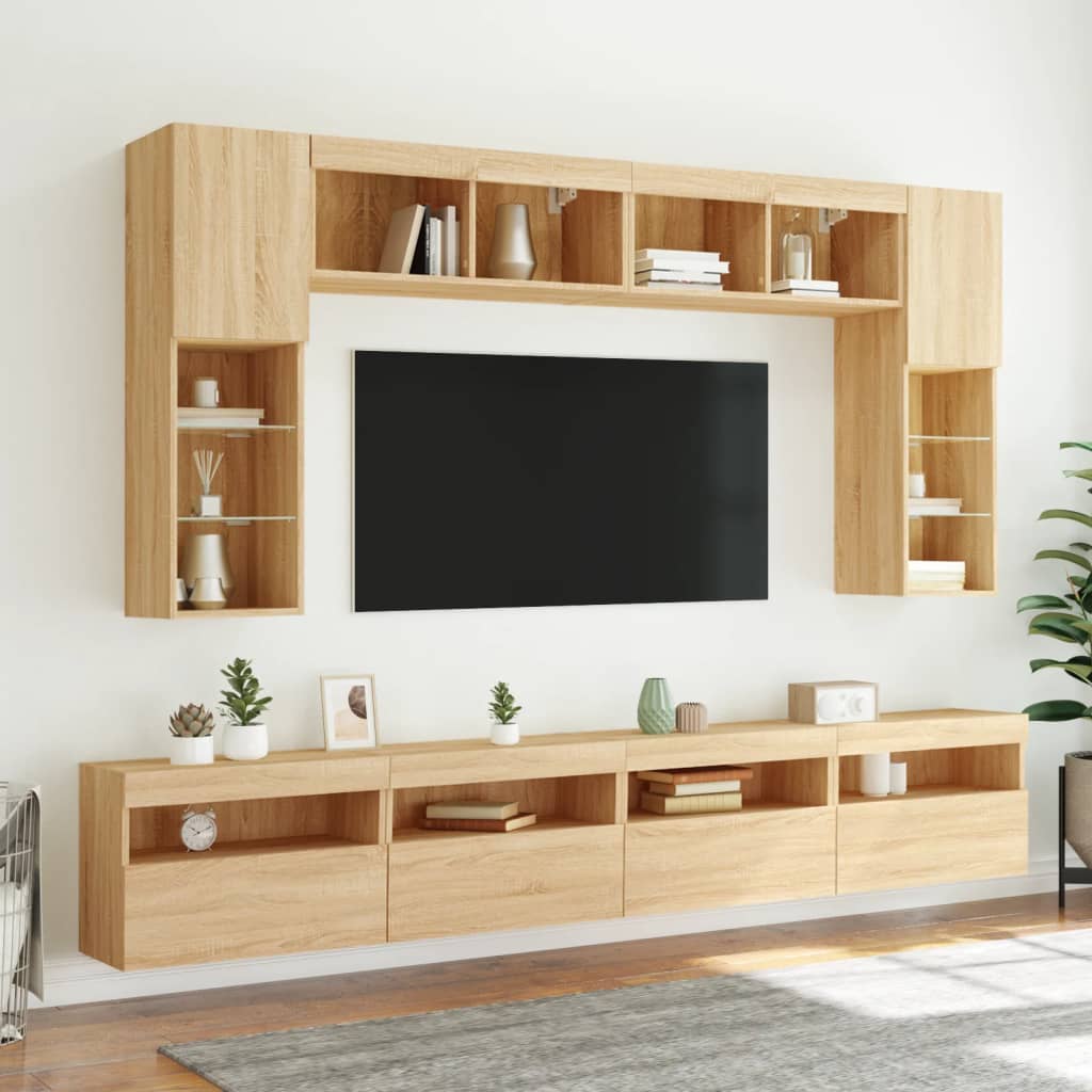 Vegghengt Tv-Benk Med Led Sonoma Eik 60X30X40 Cm