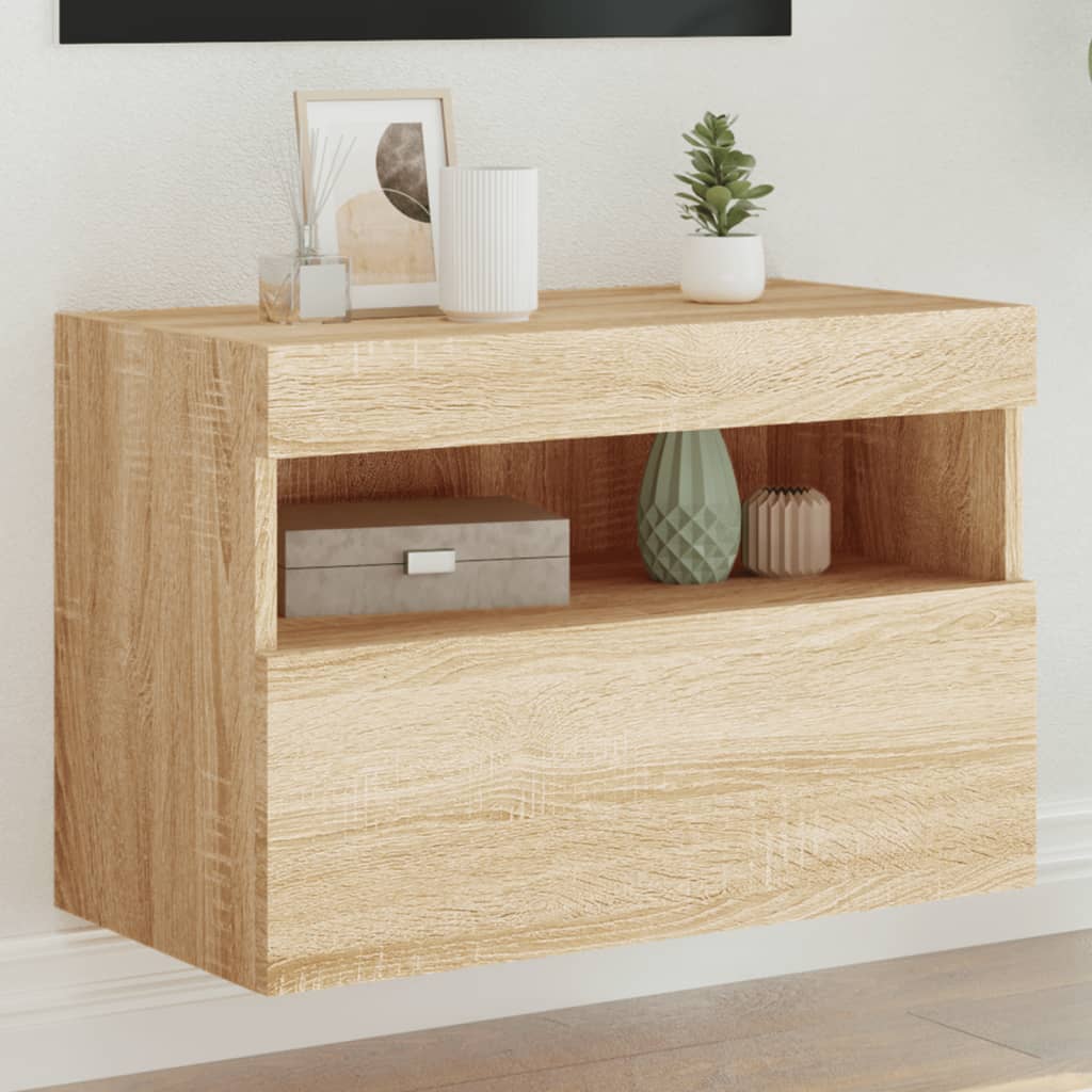 Vegghengt Tv-Benk Med Led Sonoma Eik 60X30X40 Cm
