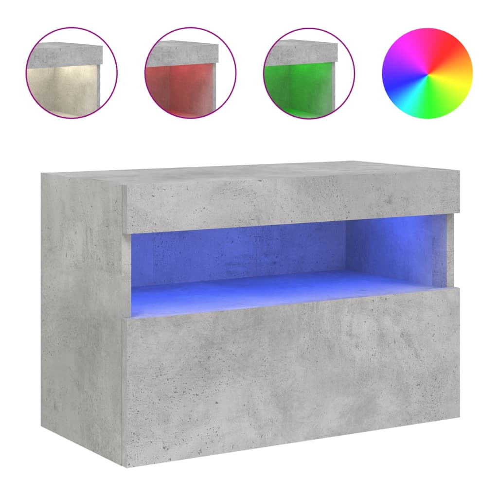 Vegghengt Tv-Benk Med Led-Lys Betonggrå 60X30X40 Cm
