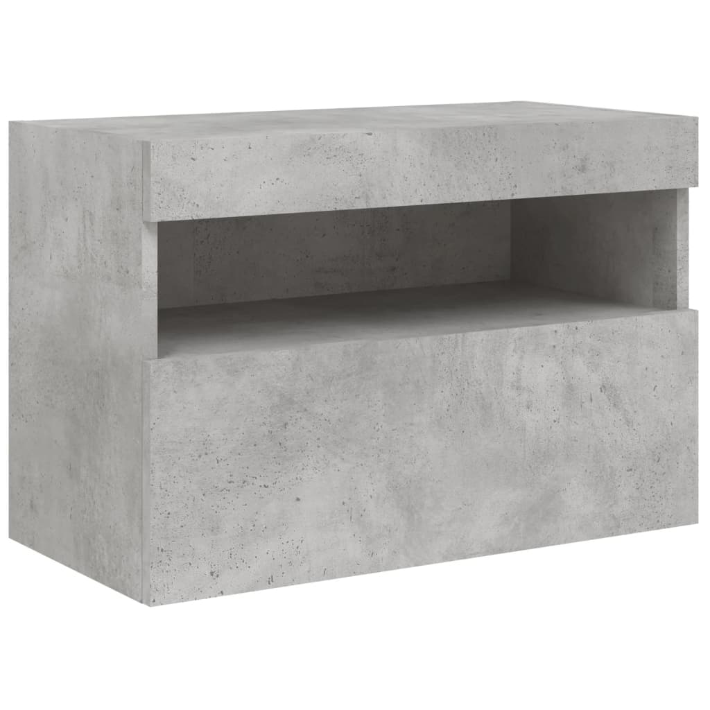 Vegghengt Tv-Benk Med Led-Lys Betonggrå 60X30X40 Cm