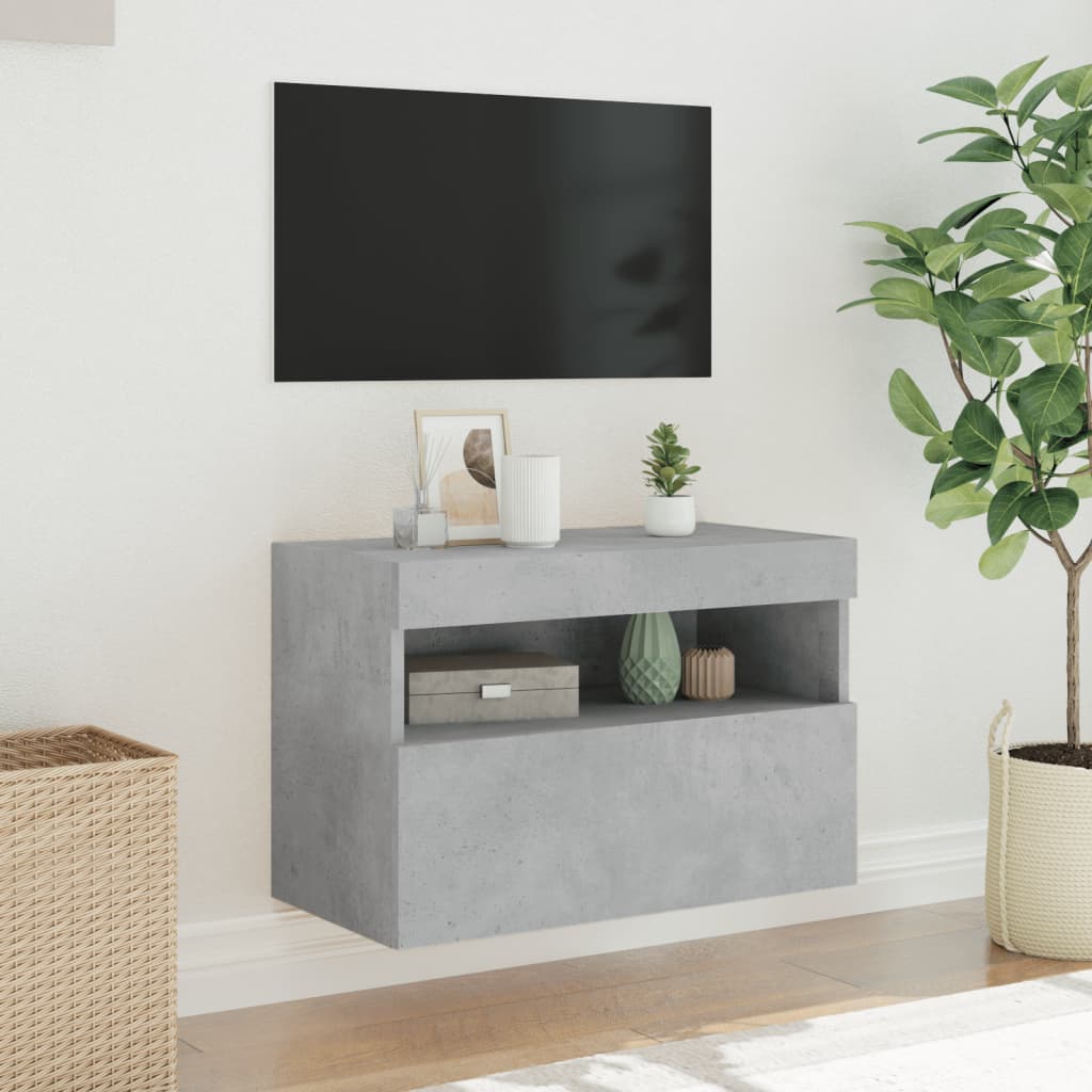 Vegghengt Tv-Benk Med Led-Lys Betonggrå 60X30X40 Cm