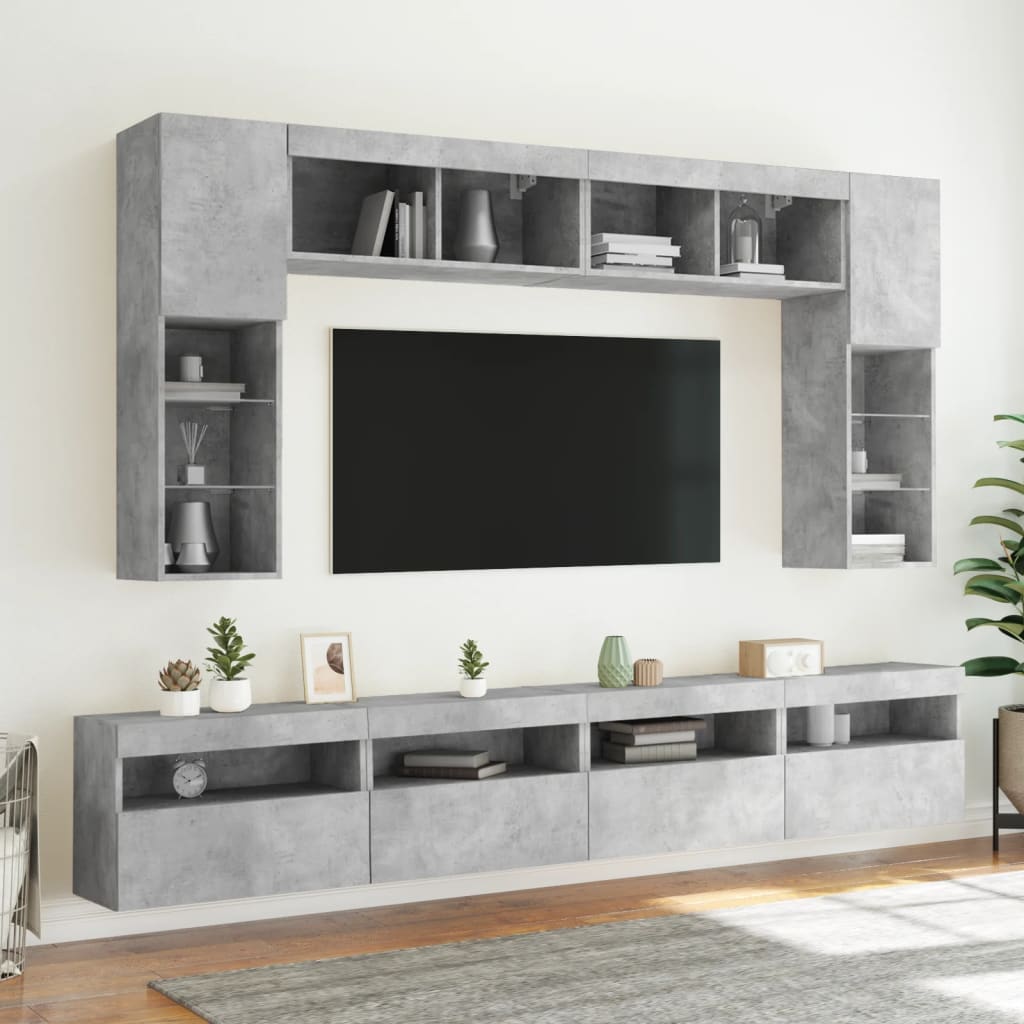 Vegghengt Tv-Benk Med Led-Lys Betonggrå 60X30X40 Cm