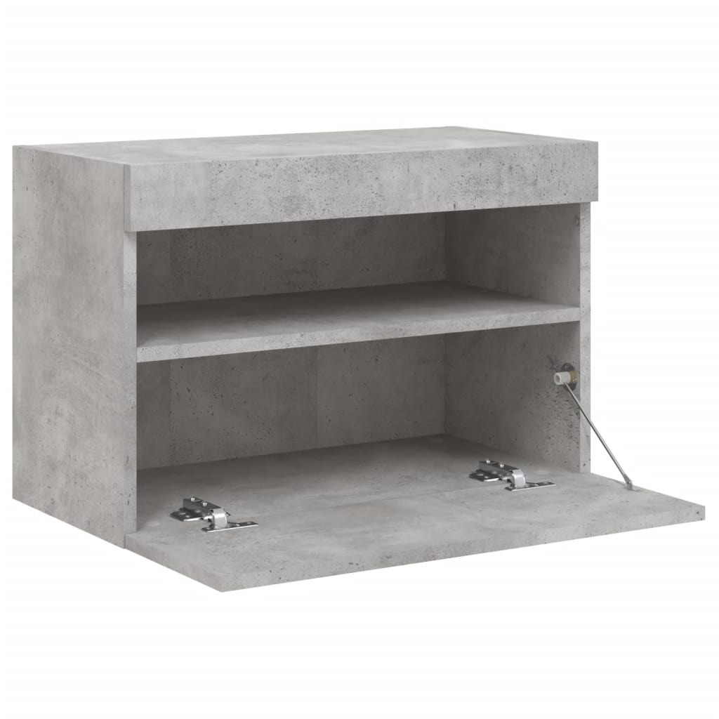 Vegghengt Tv-Benk Med Led-Lys Betonggrå 60X30X40 Cm