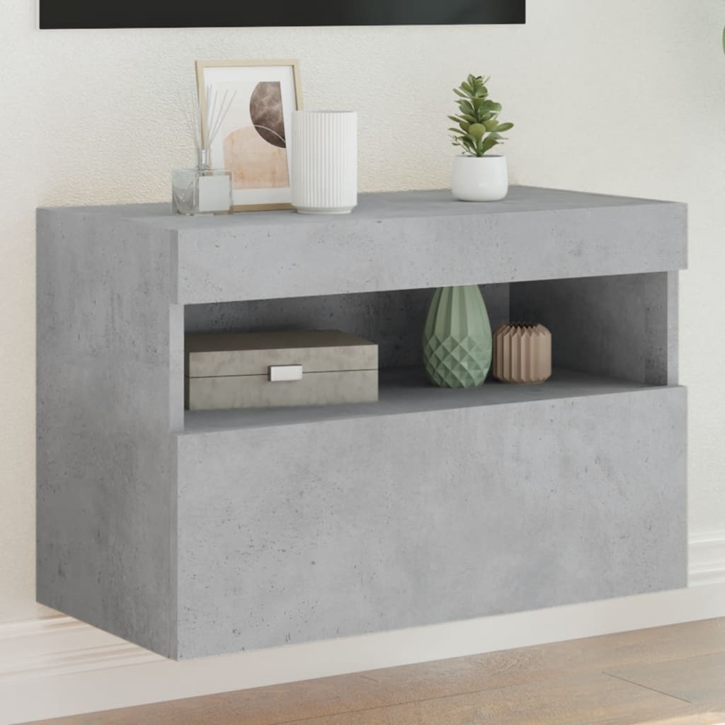 Vegghengt Tv-Benk Med Led-Lys Betonggrå 60X30X40 Cm