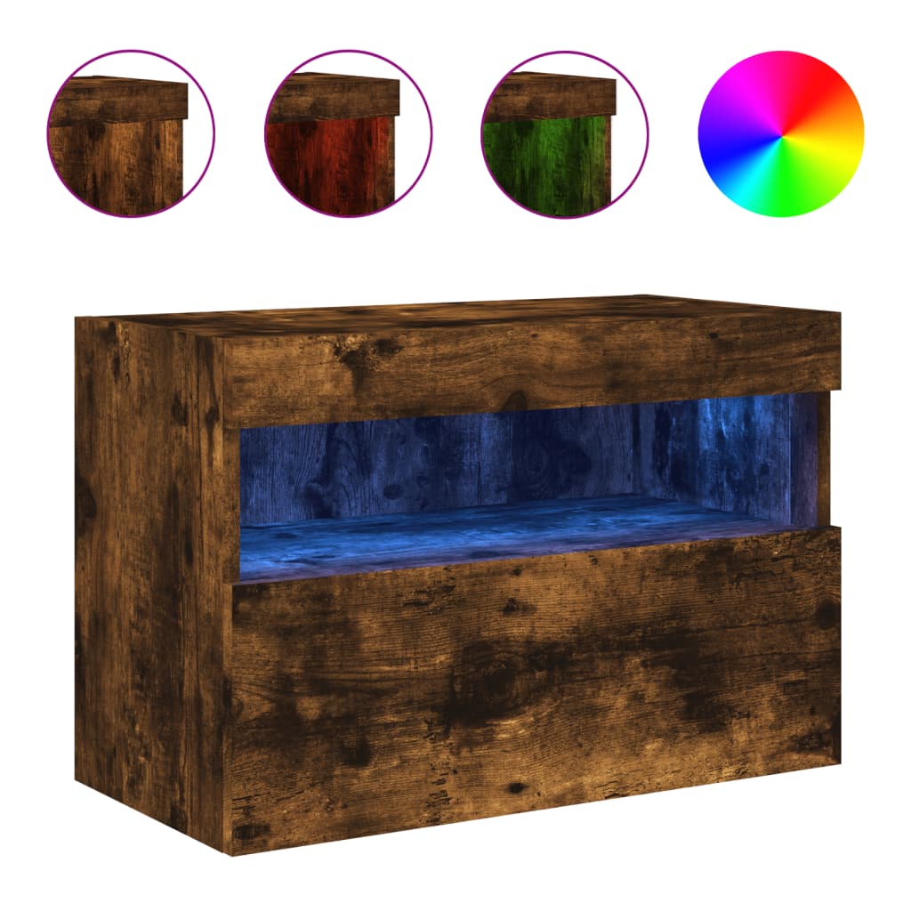 Vegghengt Tv-Benk Med Led Røkt Eik 60X30X40 Cm