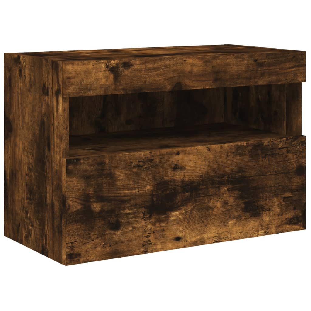 Vegghengt Tv-Benk Med Led Røkt Eik 60X30X40 Cm
