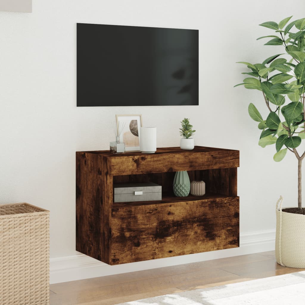 Vegghengt Tv-Benk Med Led Røkt Eik 60X30X40 Cm