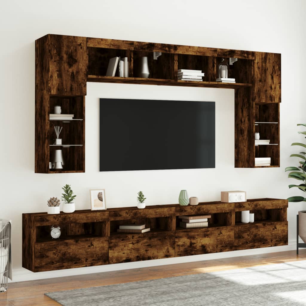 Vegghengt Tv-Benk Med Led Røkt Eik 60X30X40 Cm