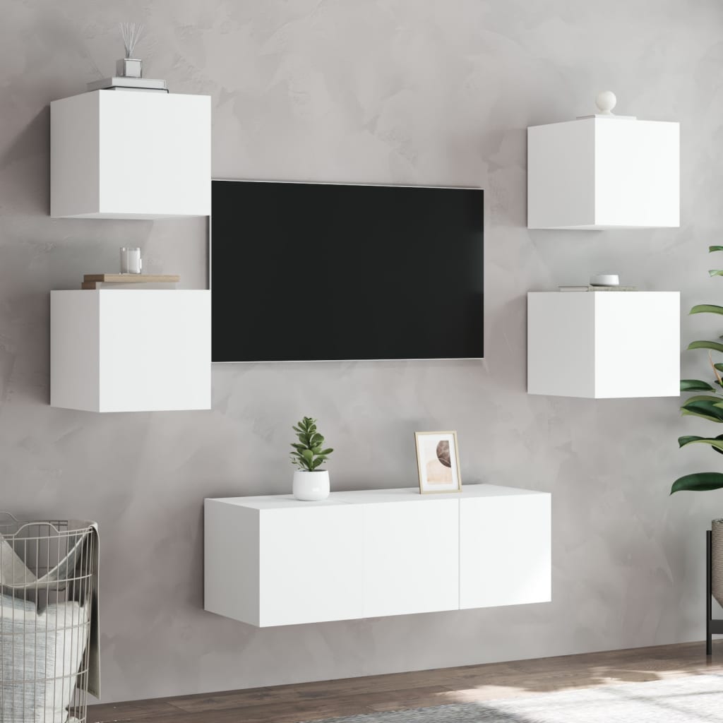 Vegghengt Tv-Benk Med Led Hvit 30,5X35X30 Cm
