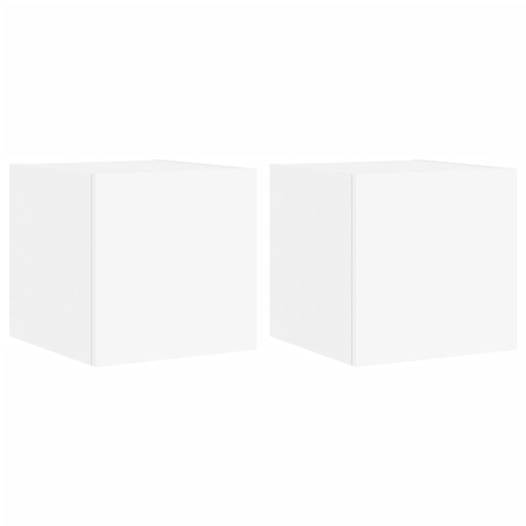 Vegghengte Tv-Benker Med Led 2 Stk Hvit 30,5X35X30 Cm