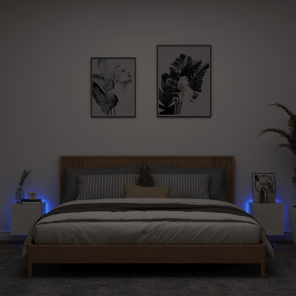 Vegghengte Tv-Benker Med Led 2 Stk Hvit 30,5X35X30 Cm
