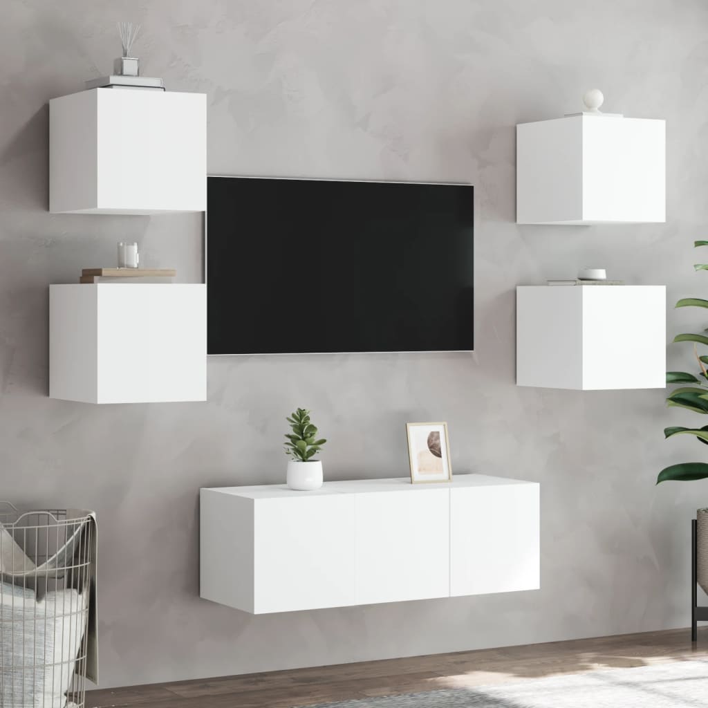 Vegghengte Tv-Benker Med Led 2 Stk Hvit 30,5X35X30 Cm