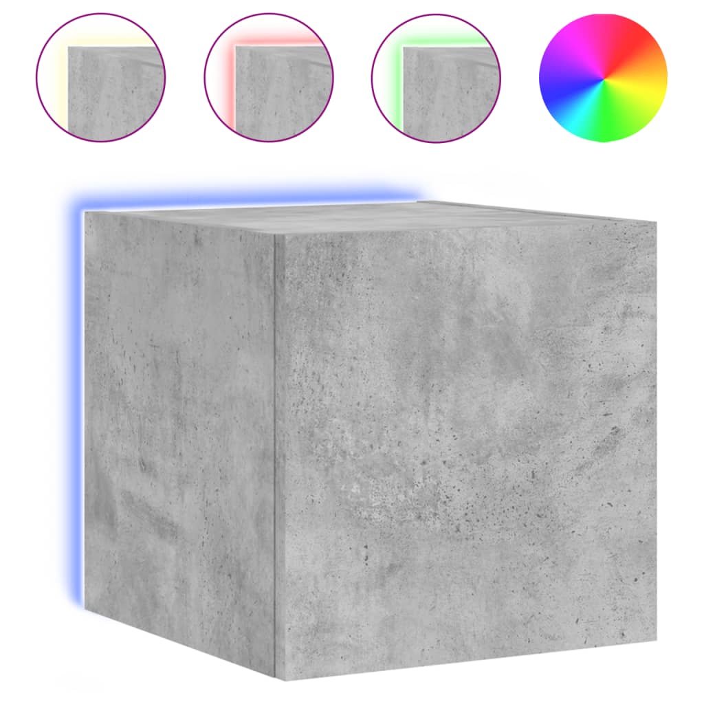 Vegghengt Tv-Benk Med Led-Lys Betonggrå 30,5X35X30 Cm
