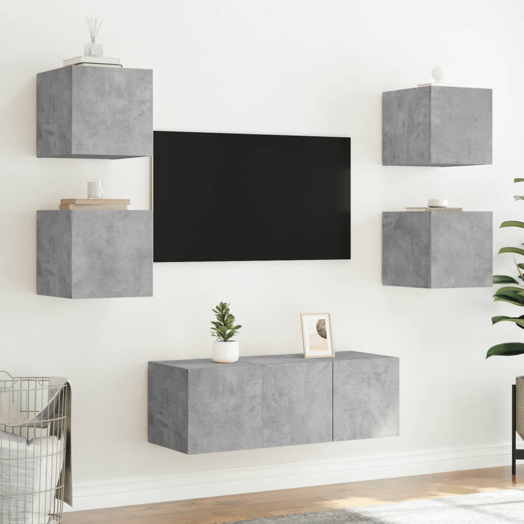 Vegghengt Tv-Benk Med Led-Lys Betonggrå 30,5X35X30 Cm