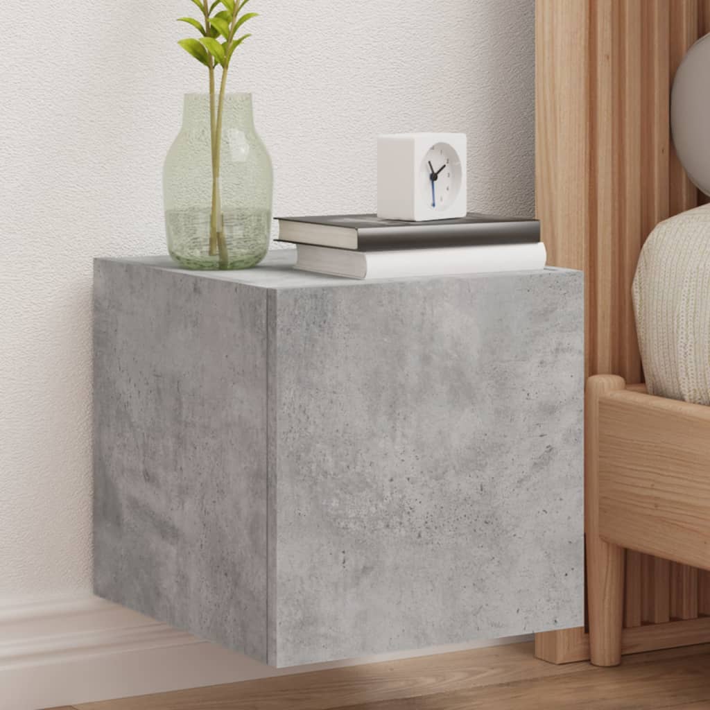 Vegghengt Tv-Benk Med Led-Lys Betonggrå 30,5X35X30 Cm