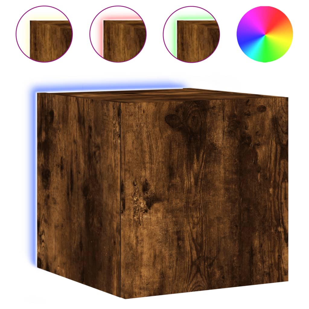 Vegghengt Tv-Benk Med Led Røkt Eik 30,5X35X30 Cm