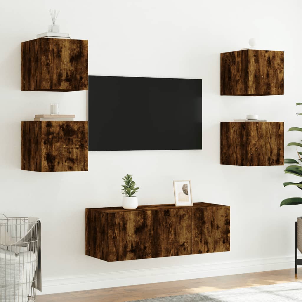 Vegghengt Tv-Benk Med Led Røkt Eik 30,5X35X30 Cm