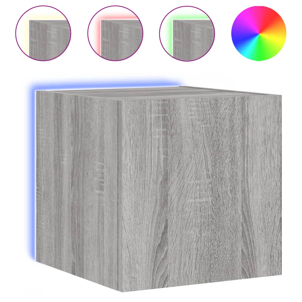 Vegghengt Tv-Benk Med Led Grå Sonoma 30,5X35X30 Cm