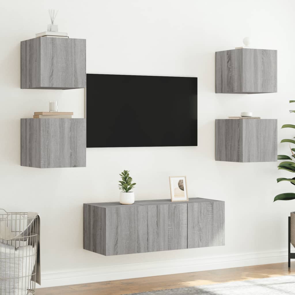 Vegghengt Tv-Benk Med Led Grå Sonoma 30,5X35X30 Cm