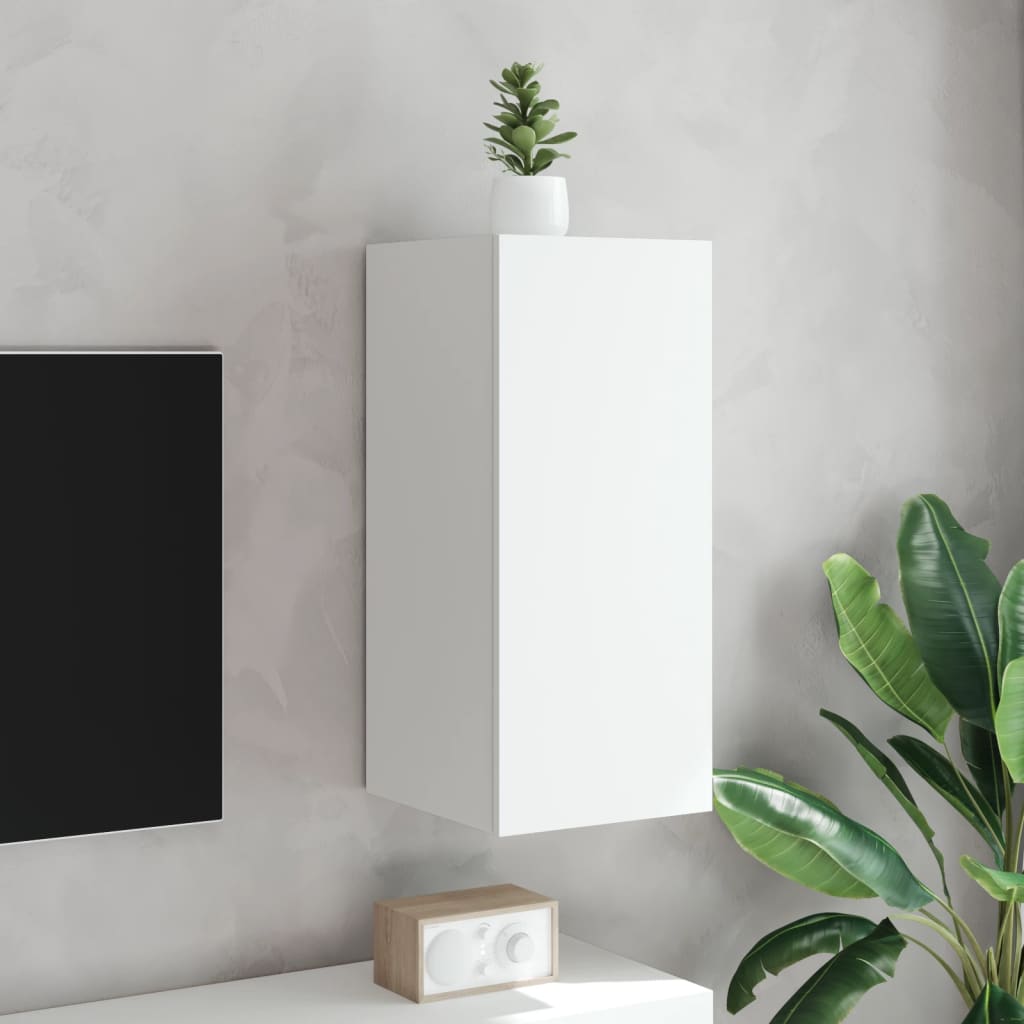 Vegghengt Tv-Benk Med Led Hvit 30,5X35X70 Cm