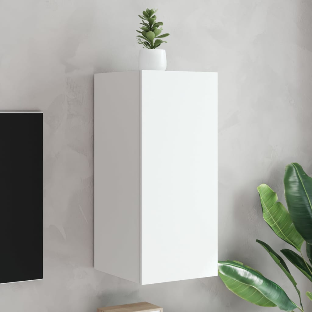 Vegghengt Tv-Benk Med Led Hvit 30,5X35X70 Cm