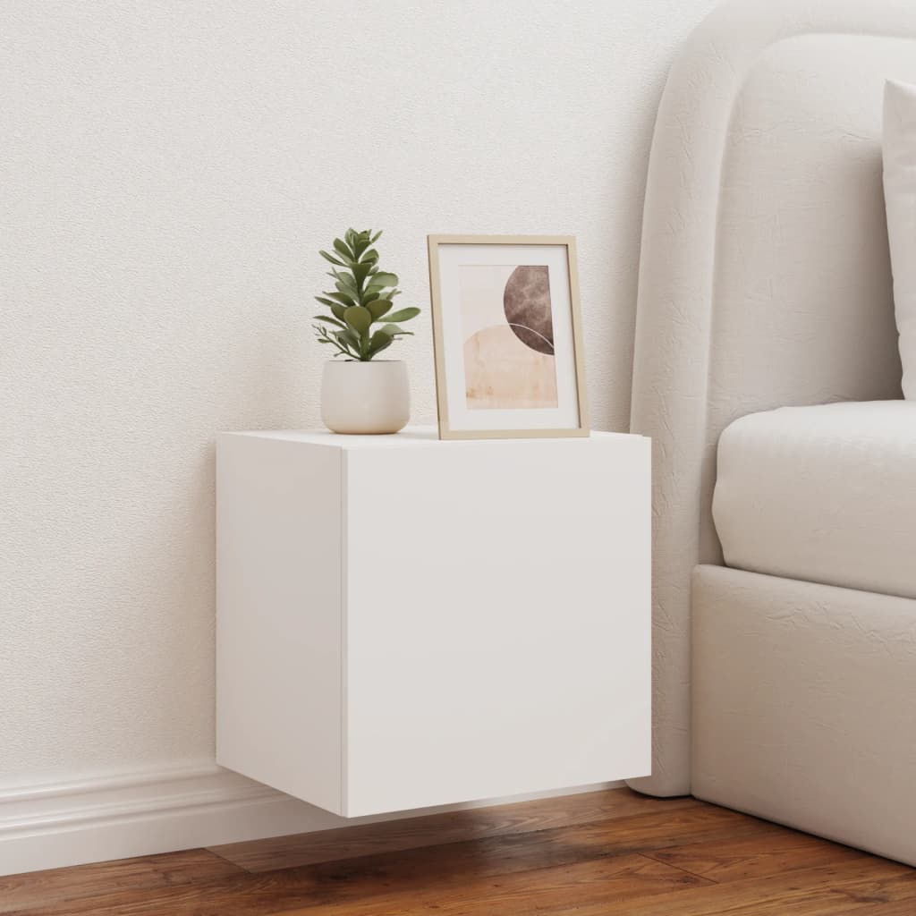 Vegghengt Tv-Benk Med Led Hvit 40,5X35X40 Cm