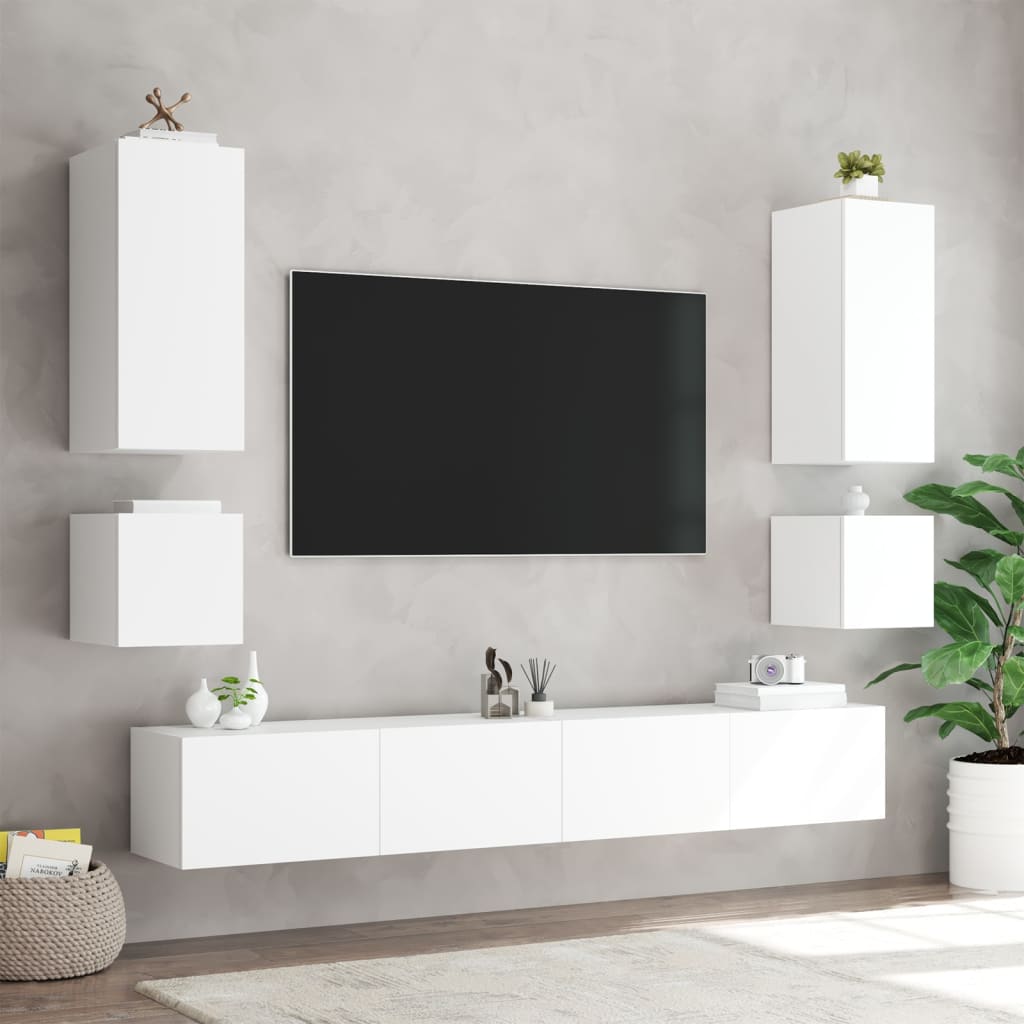 Vegghengt Tv-Benk Med Led Hvit 40,5X35X40 Cm