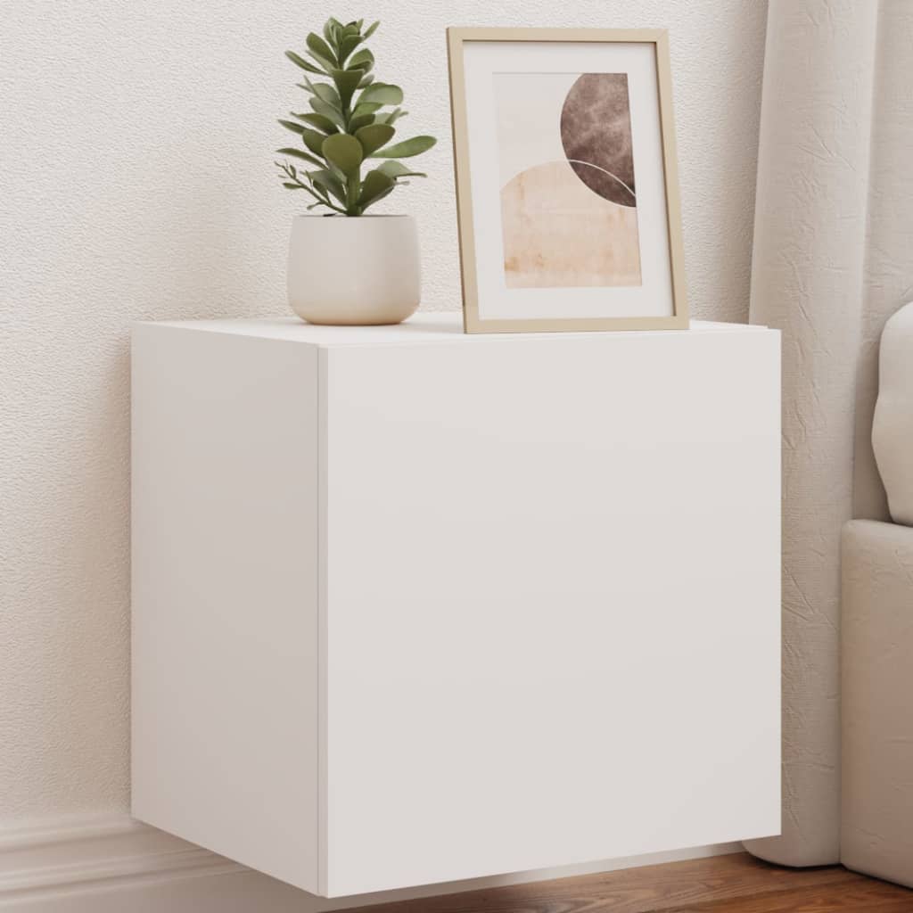 Vegghengt Tv-Benk Med Led Hvit 40,5X35X40 Cm