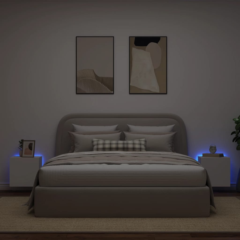 Vegghengte Tv-Benker Med Led 2 Stk Hvit 40,5X35X40 Cm