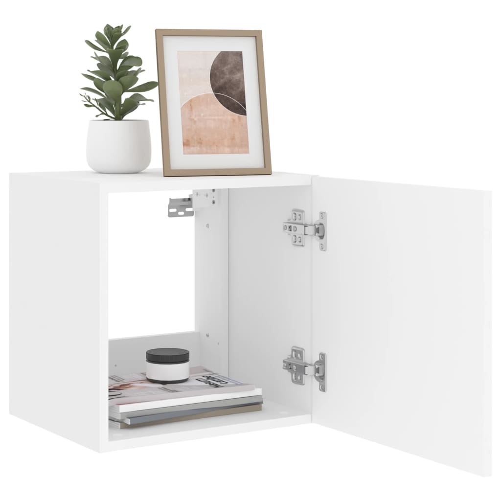 Vegghengte Tv-Benker Med Led 2 Stk Hvit 40,5X35X40 Cm