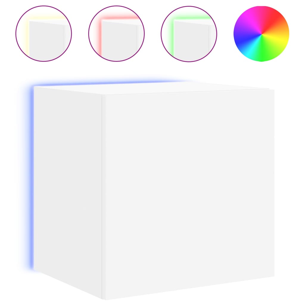 Vegghengte Tv-Benker Med Led 2 Stk Hvit 40,5X35X40 Cm