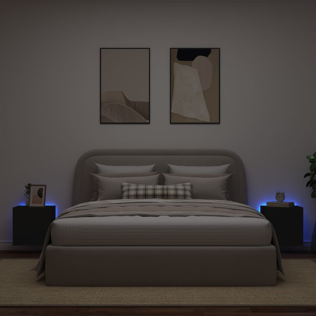 Vegghengte Tv-Benker Med Led 2 Stk Svart 40,5X35X40 Cm