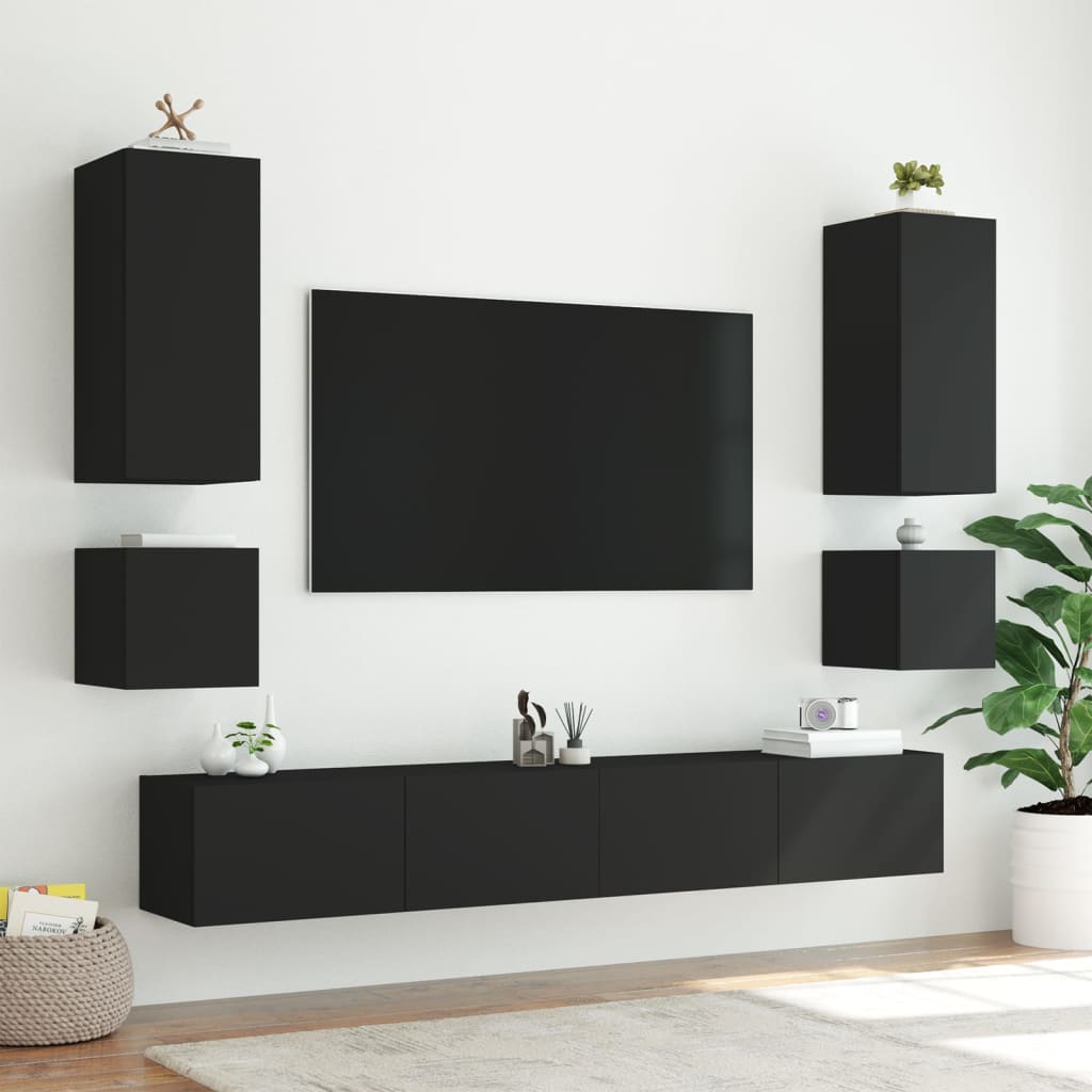 Vegghengte Tv-Benker Med Led 2 Stk Svart 40,5X35X40 Cm