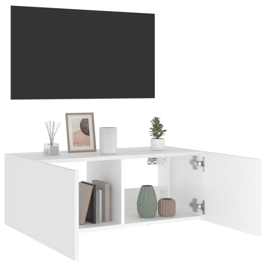 Vegghengt Tv-Benk Med Led Hvit 80X35X31 Cm