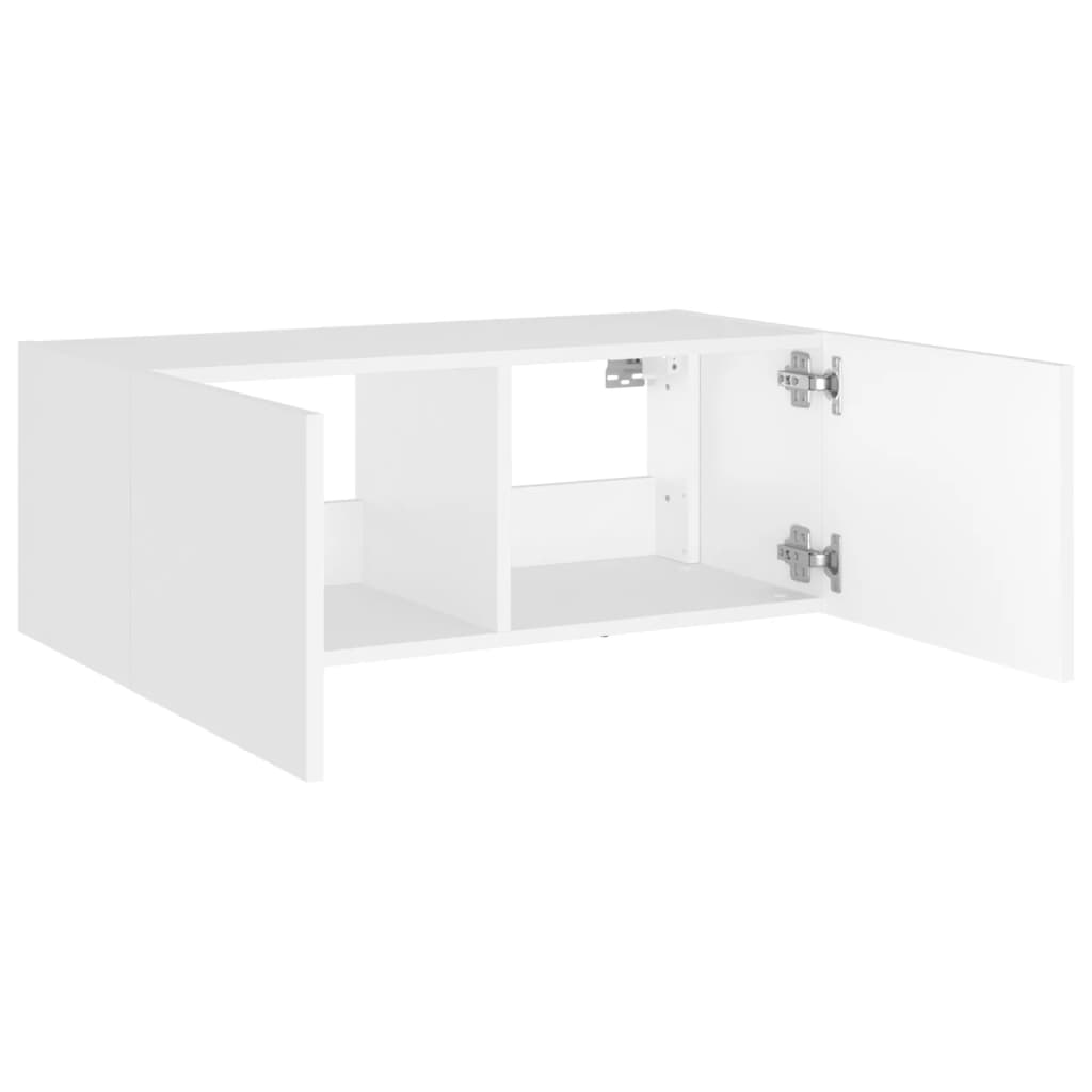 Vegghengt Tv-Benk Med Led Hvit 80X35X31 Cm