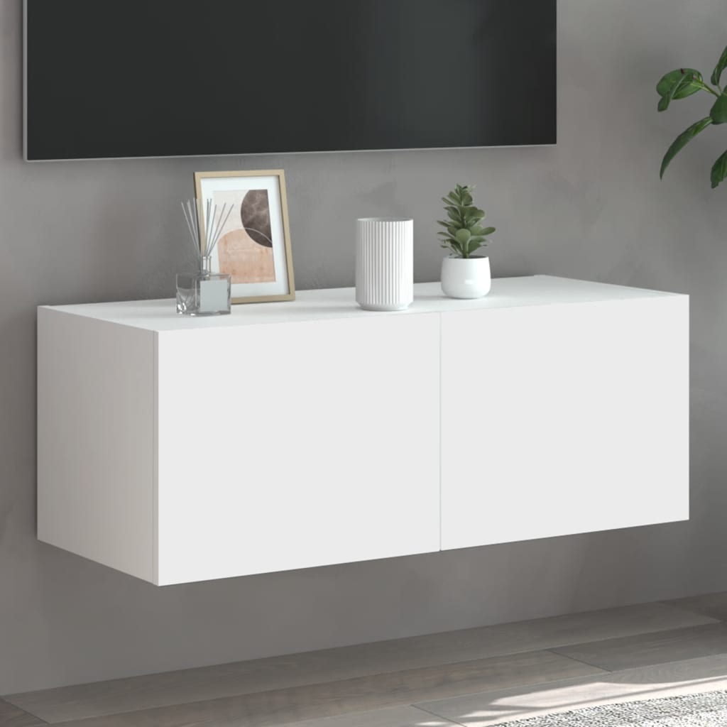 Vegghengt Tv-Benk Med Led Hvit 80X35X31 Cm