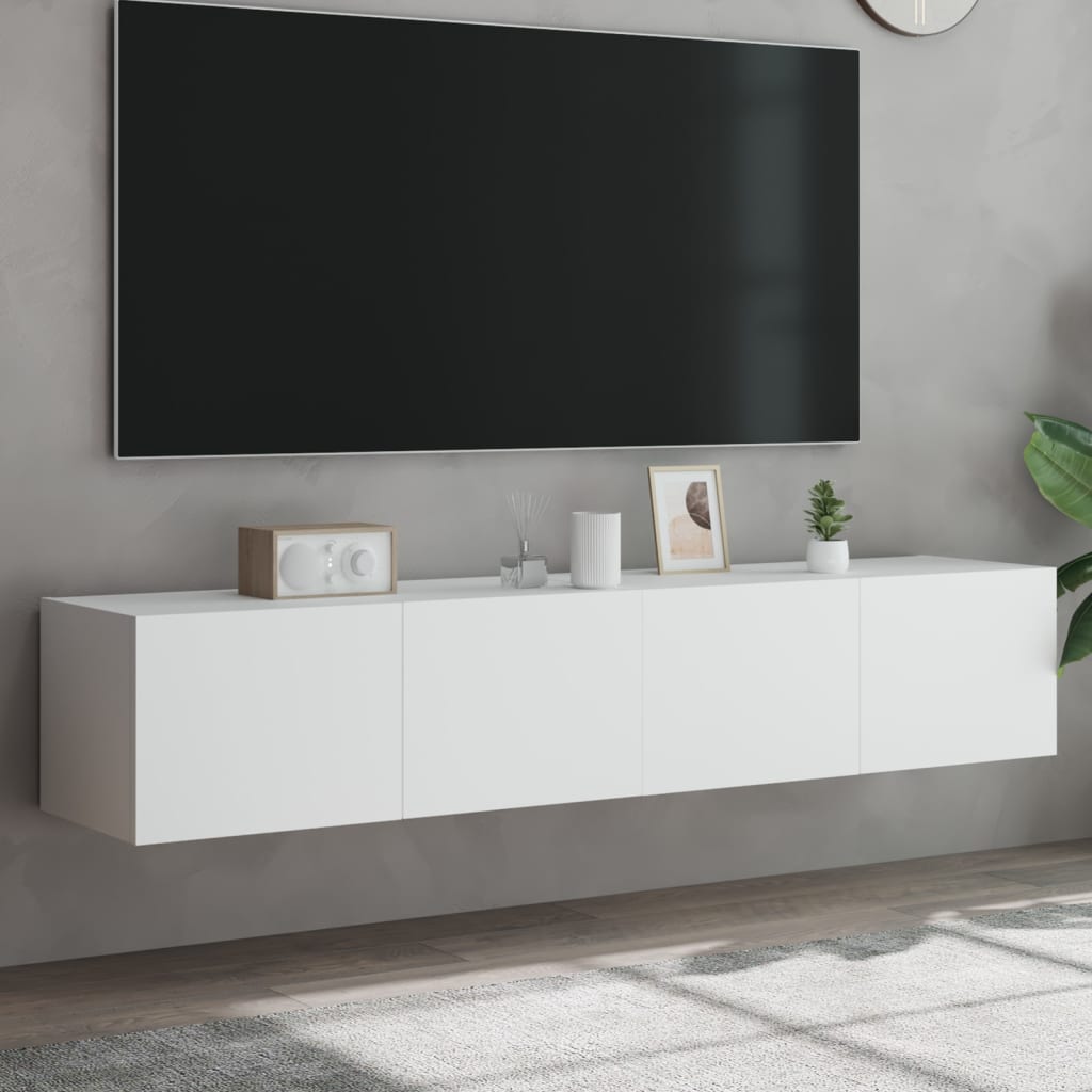 Vegghengte Tv-Benker Med Led 2 Stk Hvit 80X35X31 Cm