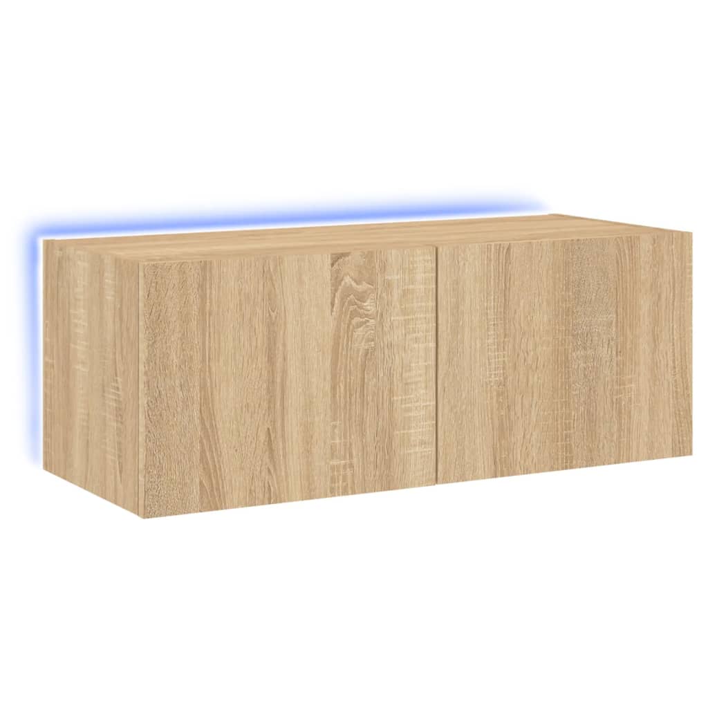 Vegghengt Tv-Benk Med Led Sonoma Eik 80X35X31 Cm