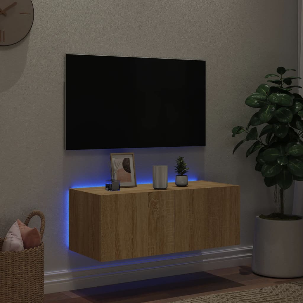 Vegghengt Tv-Benk Med Led Sonoma Eik 80X35X31 Cm