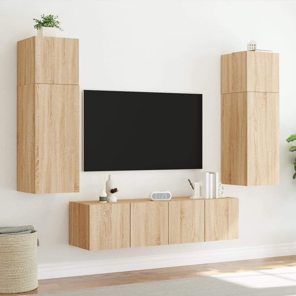 Vegghengt Tv-Benk Med Led Sonoma Eik 80X35X31 Cm