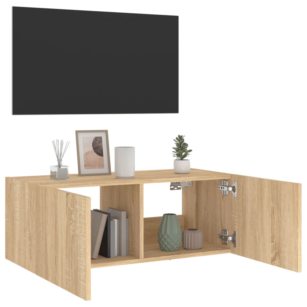 Vegghengt Tv-Benk Med Led Sonoma Eik 80X35X31 Cm