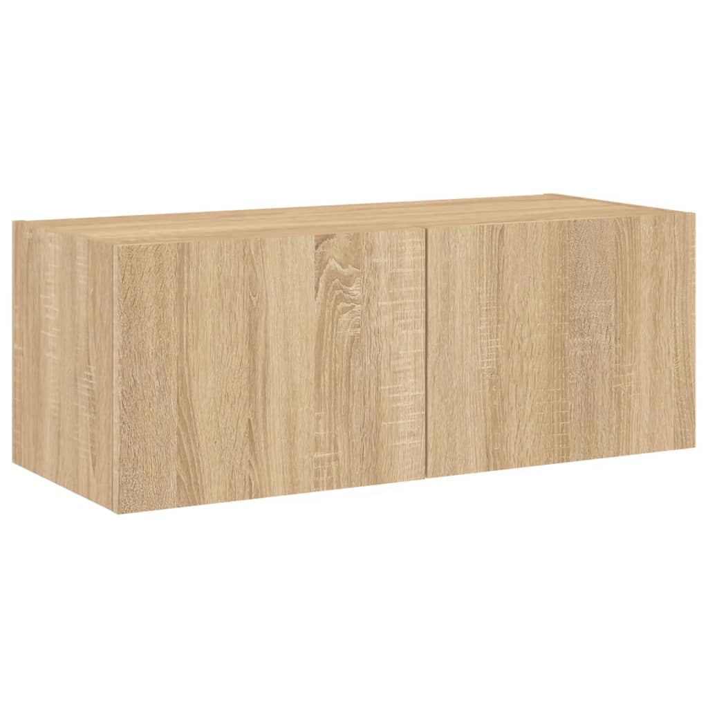 Vegghengt Tv-Benk Med Led Sonoma Eik 80X35X31 Cm