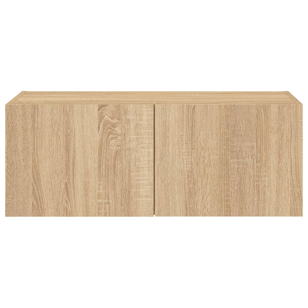 Vegghengt Tv-Benk Med Led Sonoma Eik 80X35X31 Cm