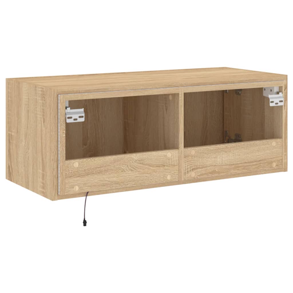 Vegghengt Tv-Benk Med Led Sonoma Eik 80X35X31 Cm