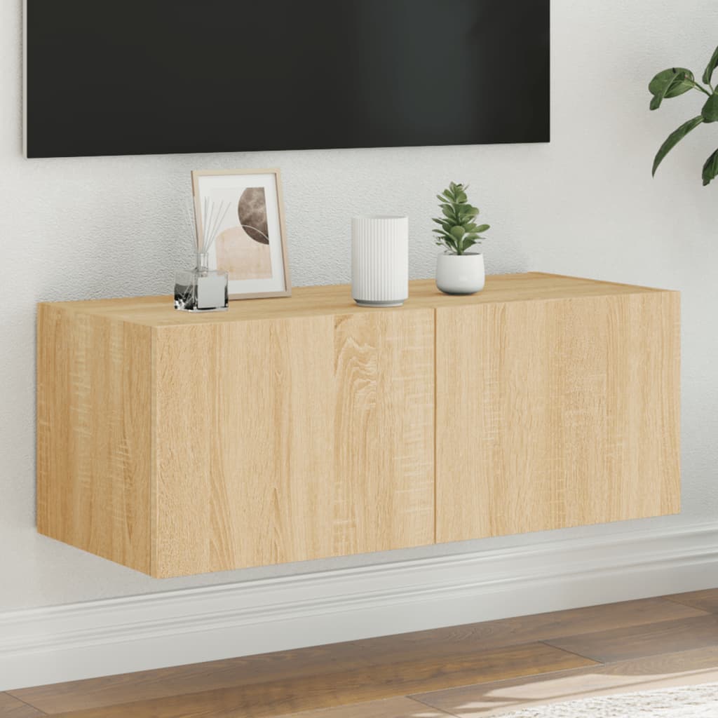 Vegghengt Tv-Benk Med Led Sonoma Eik 80X35X31 Cm
