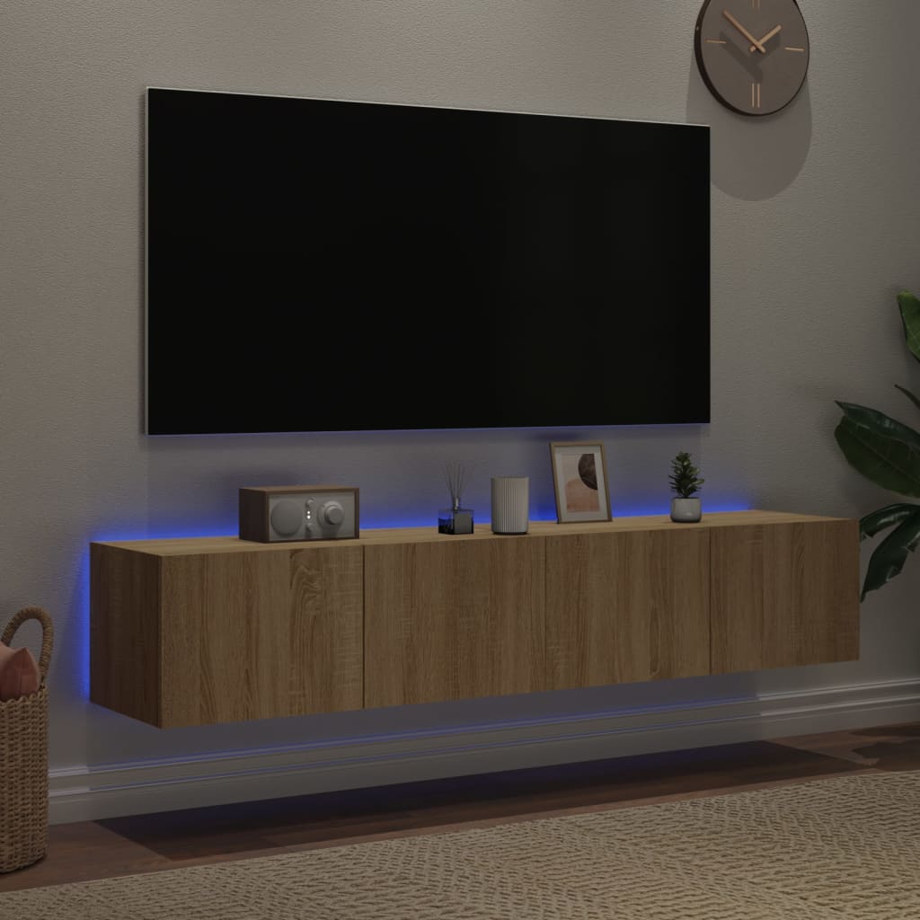Vegghengte Tv-Benker Med Led 2 Stk Sonoma Eik 80X35X31 Cm