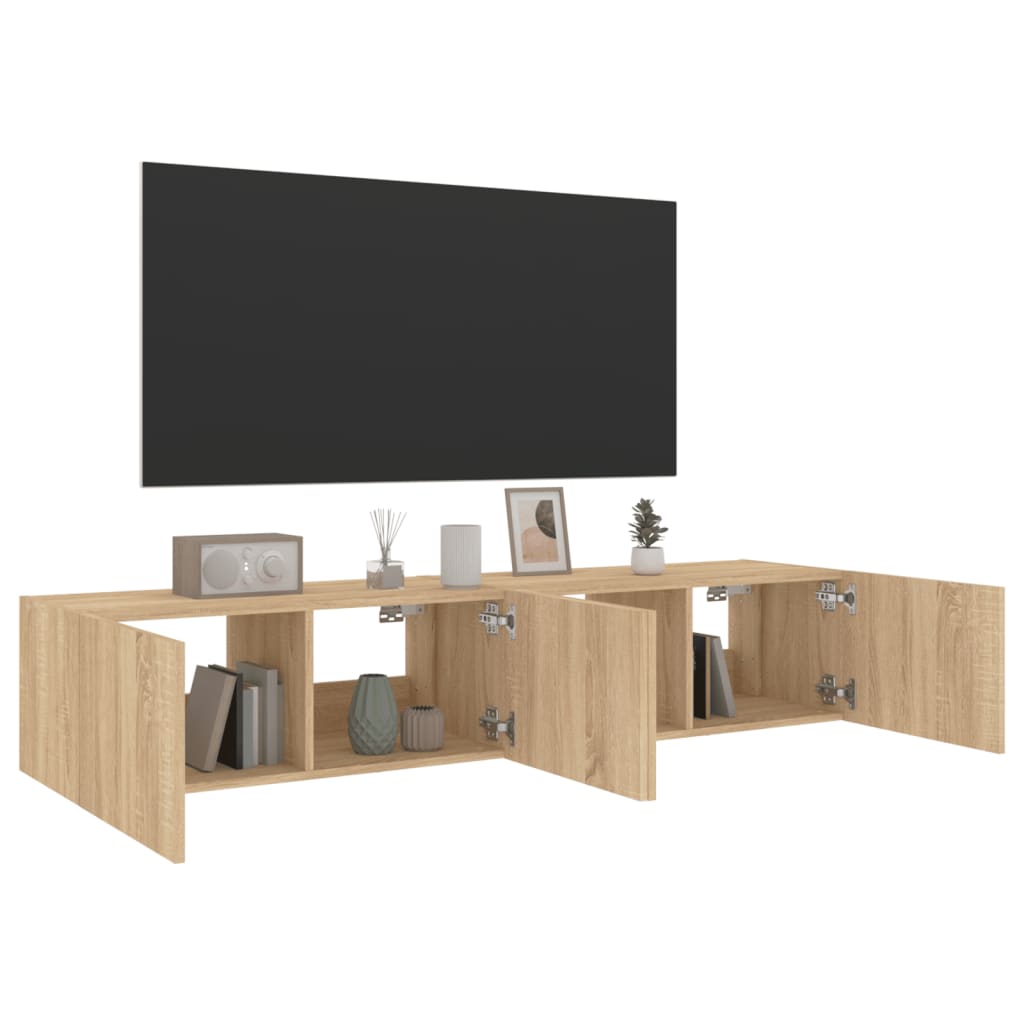 Vegghengte Tv-Benker Med Led 2 Stk Sonoma Eik 80X35X31 Cm