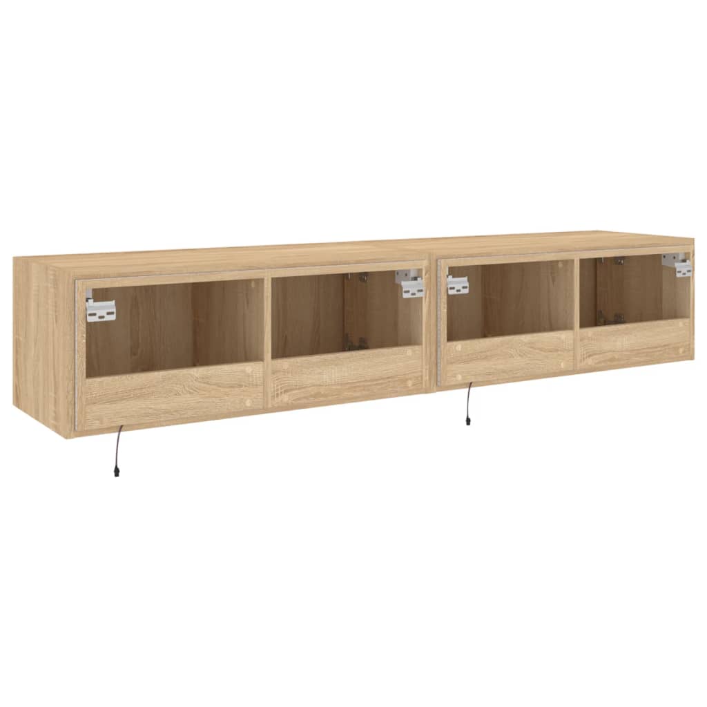 Vegghengte Tv-Benker Med Led 2 Stk Sonoma Eik 80X35X31 Cm