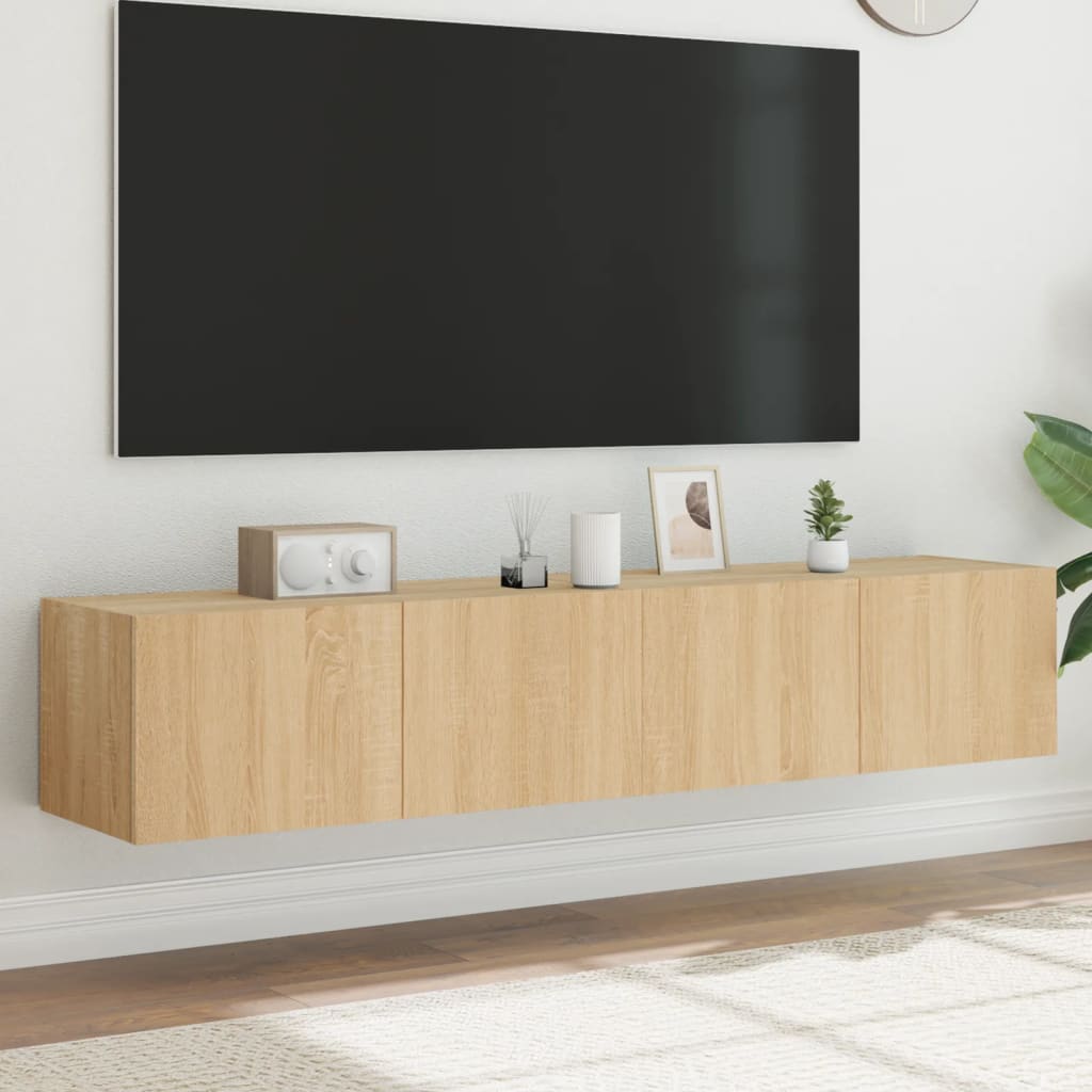 Vegghengte Tv-Benker Med Led 2 Stk Sonoma Eik 80X35X31 Cm