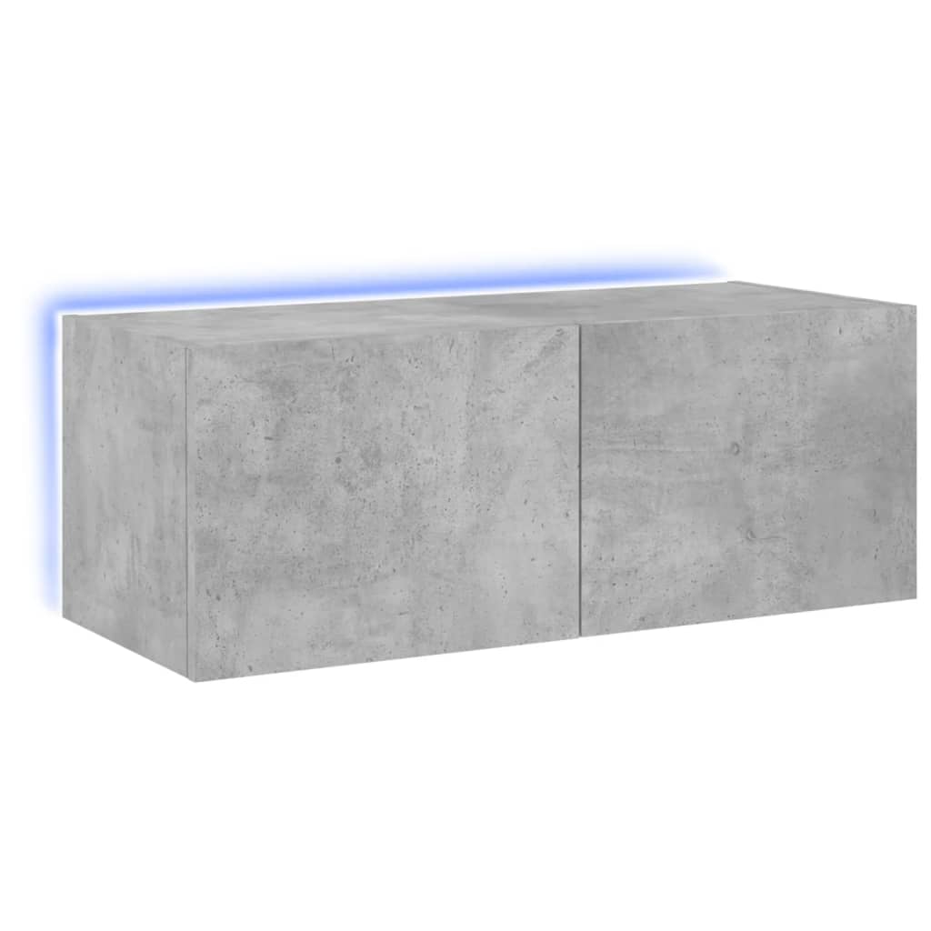 Vegghengt Tv-Benk Med Led-Lys Betonggrå 80X35X31 Cm